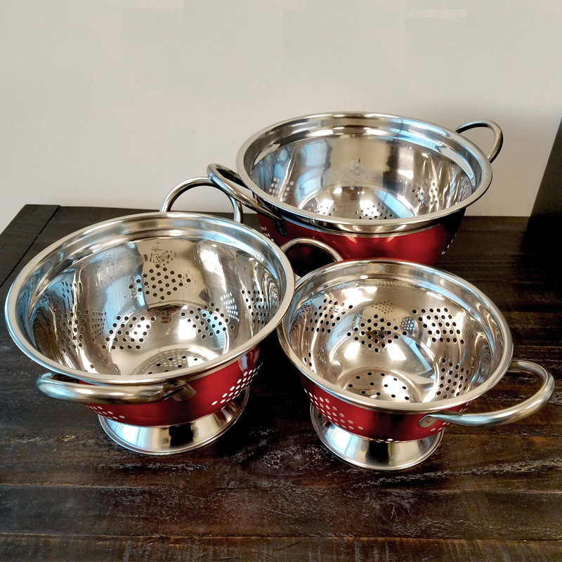 Oster Metaline Round Asian Stainless Steel 3 Piece Colander Set